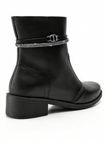 Bota Feminina Montaria Rasteira Cano Baixo Strass Lumiss - Preto - Visão 7