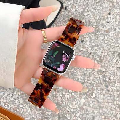 1条玳瑁花纹可调节ABS+PC树脂表带，适用于 Ultra、Series 3/2/1、SE、Series 7/6/5/4/3/2/1，尺寸可选38mm/40mm/41mm/42mm/44mm/45mm/46mm/49mm，时尚智能手表配件，男女皆宜，适合派对、商务会议、海滩活动等场合。