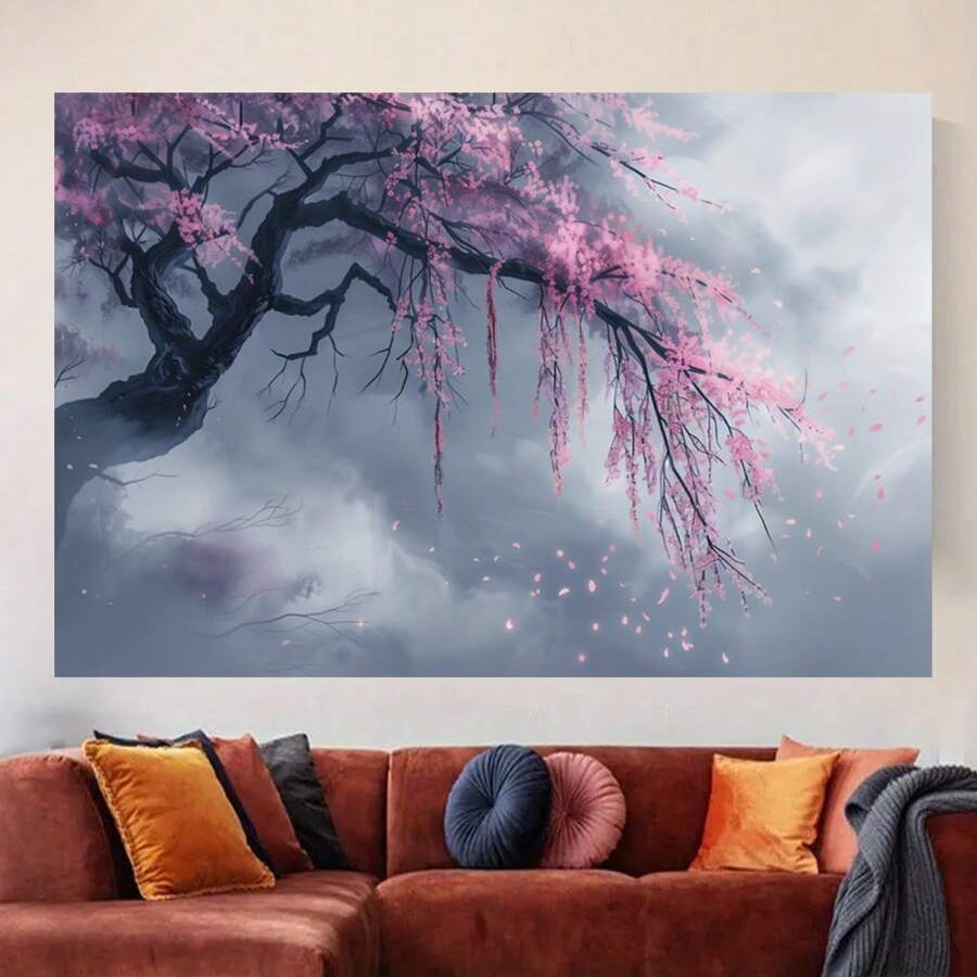 Framed Elegant Japanese Cherry Blossom Canvas Art Poster - En Frame, Perfect For Living Room, Bedroom, Kitchen & Office Decor, Ideal Gift
