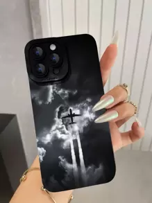 1 pieza Funda de teléfono suave anticaídas de TPU con diseño de patrón gris cielo compatible con iPhone, diseño de de aviones de alta gama