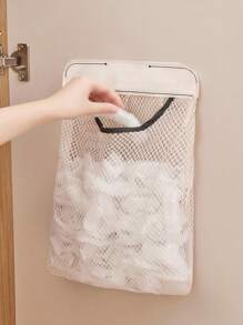 3 Packs Kitchen Trash Bag Storage Bags Wall Mounted Large Capacity Plastic Bag Storage Net Polyester Hanging Storage Net Bags For Bathroom, Kitchen, Hotel And College Dormitory, Space Saving Bedside Storage Bags, Socks Storage Bags, Small Car Mesh Bags - White - View 5