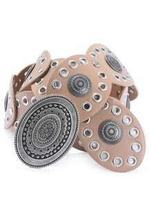 1 件铆钉装饰腰带，带波尔卡圆点波西米亚休闲腰带，PU 休闲牛仔腰带，多功能适用于户外、节日、通勤、西部腰带夏季、学校秋季、秋季、万圣节、万圣节 - 波希米亞風 - 查看 11