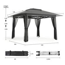 13x13 Pop Up Gazebo Tent With Mosquito Netting, Outoor Canopy Tent With 4 Sandbags, 8 Stakes, 4 Ropes, Roller Bag, Pop Up Canopy Tent For Lawn Backyard Garden Deck,Outdoor Furniture - 灰色 - 查看 6