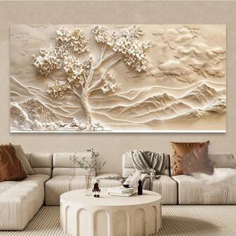 1 pieza Póster botánico de estilo chino con montaña y flor blanca, arte de pared, impresión en lienzo, regalo ideal para decoración del hogar, decoración de dormitorio, artículos de decoración, sin marco, 50x100cm/19.68x39.37 pulgadas
