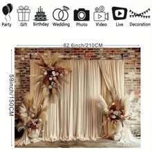 1pc Bohemian Style Wedding Photography Background Vintage Brick Wall Beige Floral Curtains Decor Wedding Studio Photography Background Decoration Banner Vinyl