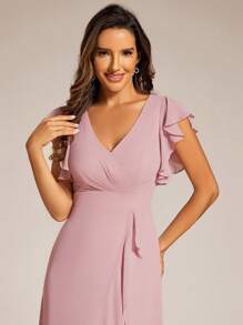 EVERPRETTY Elegant Ruffled Chiffon High-Low Bridesmaid Dress With Backless Design - Baby Pink - View 5