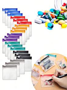 14pcs Portable Zipper Medicine Bags,For Pill/Tablet Storage, Waterproof Seal, Pouch Slide Lock Storage Bags Reusable Mini Seal Portable Medicine Baggies Self-Sealing Travel Plastic Case For Home Office Organizing Small Items