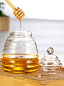 1 件家用透明玻璃蜂蜜罐带盖、玻璃搅拌器、创意果酱罐 - 無色 - 查看 15