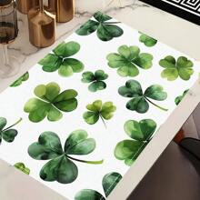 1pc/4pcs/6pcs, Home Decor Lucky Four Leaf Clover Art Print Linen Placemats, Suitable For Dining Table, All Seasons Decoration, Modern Style Washable Tablemat, Room Decor, Placemat, Coaster, Kitchen Dining Table Mat, Party Decoration, Home Decor, Ideal Gift