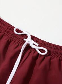 Men's Summer Suit Collar Burgundy Peony Print Drawstring Double Oblique Pocket Shorts Set