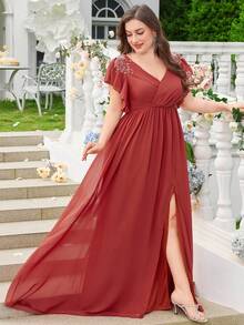 Chiffon Minimalist Sexy V-Neck Plus Size Cocktail Dress For Prom, Wedding,Party Dress,Gown,Formal,Evening,Wedding Guest - Burnt Orange - View 6