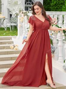 Chiffon Minimalist Sexy V-Neck Plus Size Cocktail Dress For Prom, Wedding,Party Dress,Gown,Formal,Evening,Wedding Guest