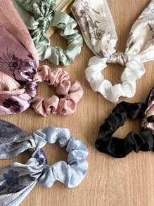 双层缎面面料碎花蝴蝶结发带，优雅花卉印花波西米亚风发带，涤纶