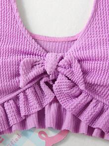 New Design Girls Children Swimwear, Special Material Split-Type Bow & Ruffle Purple Big Kid Swimming Suit - Purple - View 5