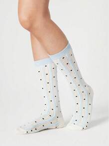 3 双心形和波尔卡圆点印花女士中筒休闲袜 - 彩色 - 查看 5