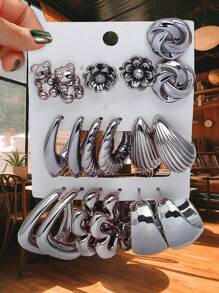 Betykuku 9 对时尚欧美风格金耳环套装，适合女性和女孩的日常佩戴、聚会、礼物 - 金色 - 查看 3