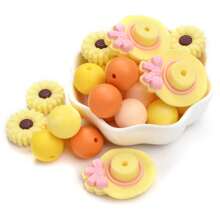 30 件波西米亚雏菊蝴蝶结帽硅胶珠圆花硅胶散珠 DIY 工艺品适用于制作笔、钥匙链、项链、手链