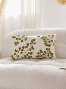 1pc Green Leaves Embroidered Decorative Pillow Cover, Suitable For Indoor Decoration, All Seasons, Does Not Include Pillow Insert - Green - View 7