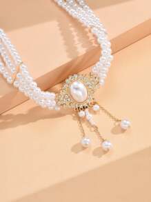1pc Faux Pearl Multi-Layer Necklace, Suitable For Daily Wear - White - View 3