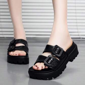 2025 New Fashion Thick Bottom Wedge Women Sandals, Flat Platform Strap Slide Slippers