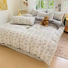 4 Peças Conjunto de Roupa de Cama (1 peça Capa de Edredon, 1 peça Lençol, 2 peças Fronhas Sem Enchimento), Conjunto de Roupa de Cama Macio e Aconchegante, Capa de Edredom Impressa em Padrão Floral Fofo, Opções de Tamanho Múltiplas, Destacável e Lavável, Adequado para Quarto e Hotel, Todas as Estações