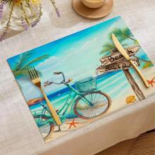 1pc/4pcs/6pcs Summer Decorative Placemats, Bicycle, Starfish, Coconut Tree, Letter Linen Placemats, Dirt-Resistant Placemats, Suitable For Home, Restaurant, Dining Table Decor, Household Supplies