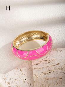 1pc Fuchsia Drip Oil Geometric Open Bangle Bracelet, Suitable For Daily, Gathering And Vacation - Hot Pink - View 6