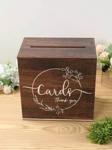 1 pieza Caja de tarjetas de boda de madera rústica con ranuras, adecuada para contener invitaciones de boda, regalos y efectivo, también aplicable para baby shower, despedida de soltera, ceremonia de graduación, suministros para fiestas de boda y decoraciones de boda - Multicolor - Ver 8
