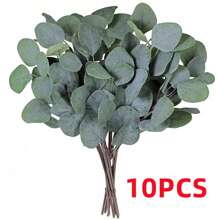 10 片装假桉树叶茎散装人造银元桉树叶植物灰绿色婚礼绿植人造绿植节日绿植插花、情人节、礼物 - 綠色 - 查看 8