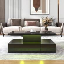 Mesa de centro con cajón, dos niveles de espacio de almacenamiento, acabado negro brillante. - Negro - Ver 7