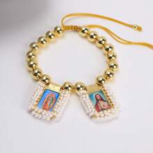 1 Pulsera con medalla de escapulario chapada en oro, cuentas de cobre, Virgen María de Guadalupe, joyería religiosa de regalo - Brazalete encantado - Ver 9