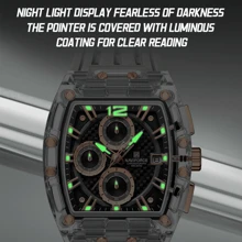 NAVIFORCE 男士石英运动腕表 - 桶形多功能计时码表，42.5毫米大表盘，超柔软透气表带，经久耐用，适合健身/商务场合，男士完美礼物