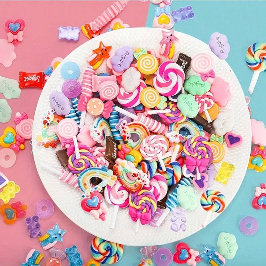 100 Pieces Resin Slime Charms Mixed Candy Sweets, Assorted Fake Candy Nail Charms For DIY Scrapbooking Crafts - 100PC - 查看 1