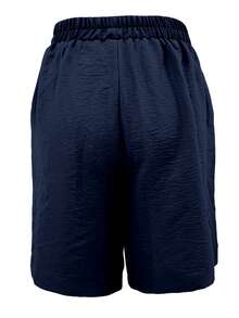 Plus Size Women Button Embellished Solid Color Casual Shorts - Navy Blue - View 5