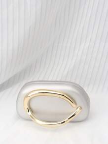 奢华女士金扣金属手提包晚间婚礼派对手拿包酒红色方形钱包非常适合情人节搭配正式服装和特殊场合 - 銀色 - 查看 4