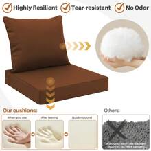 Outdoor Seat Cushion Set Waterproof & Fade-Resistant Patio Chair Cushions With Removable Cover, Deep Seat & Back Cushion Outdoor Patio Furniture Non-Slip Straps & Handle For Garden, Deck, Porch, Sofa Chair Cushion Set - 咖啡棕 - 查看 6