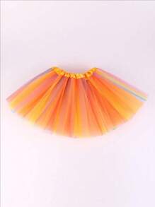 1pc Rainbow Striped Tulle Tutu Skirt, 30cm Youth Waist, Ballet Performance Costume Skirt, Suitable For All Seasons - Dance/Party/Stage Costume