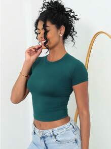 Moderna & Slim Kit 3: Women's Baby Tee: Slim Fit Short Sleeve Blouse - 1 黑色和 1 綠寶石色 1 海軍藍 - 查看 3