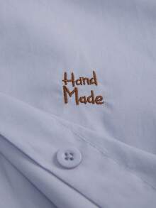 女士休闲日常纽扣刺绣开襟长袖衬衫 - 淡紫色 - 查看 4