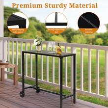 SYMCAVE 40" Outdoor Bar Table With Wheels, Rectangle Narrow Counter Height Table, Ideal Bar Height Table For Balcony Patio Garden Yard Poolside, Black