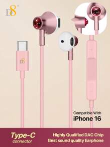 D8 Type C Headphones In Ear Earphones Earbuds With Mic And Volume Control - Pink - View 15