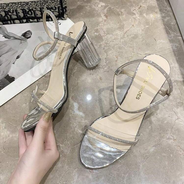 Sandalias de tacón para mujer - Plateado - Añade 2