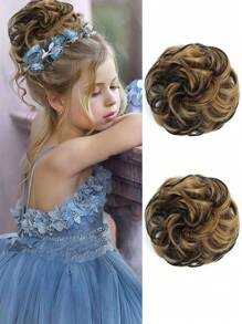 接发自然造型卷发凌乱发髻发箍儿童黑色 6 英寸合成发束年轻自然儿童假发日常假发 - 彩色 - 查看 15