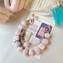 New Autumn/Winter Beaded Fuzzy Rings, Hand-Painted Pearl Double Chain Phone Strap, Car Key Chain, Bag Embellishment, Assorted Beaded Phone Charm