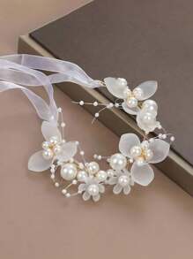 4 peças/2 peças/1 peça Conjunto de Tiara de Pérola de Liga Elegante para Meninas, Conjunto de 2 Peças de Tiara de Pérola e Pulseira de Pérola para Dama de Honra, Conjunto de Vestido de Flor de Fada para Meninas, Adequado para Apresentações, Festas, Fotografia e Danças, Tornando-o um presente ideal para meninas