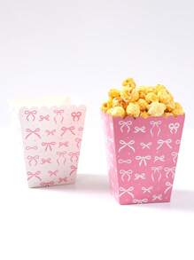 10pcs White/ Pink Background Bow Pattern Paper Popcorn Box, Popcorn Cups, Food Snack Box, Wedding Birthday Babe Shower Party Disposable Tableware, Suitable For Multiple Themes Holiday Party Picnic Camping, Home Kitchen Restaurant Table Supplies