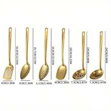 6pcs Gold-Plated Stainless Steel Kitchen Utensil Set - Includes Soup Spoon, Colander, Frying Shovel & More - Essential Cooking Tools For Home Chefs - Multicolor - View 4