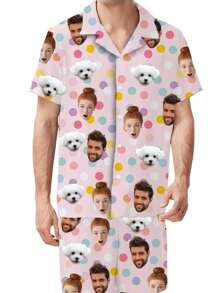 Conjunto de pijama personalizado para hombres, nueva temporada de primavera, con polo, estampado personalizado, de manga corta y pantalón corto, 2 piezas, cómodo y casual