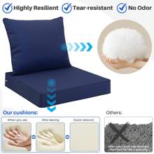 Outdoor Seat Cushion Set Waterproof & Fade-Resistant Patio Chair Cushions With Removable Cover, Deep Seat & Back Cushion Outdoor Patio Furniture Non-Slip Straps & Handle For Garden, Deck, Porch, Sofa Chair Cushion Set - 藏蓝色 - 查看 6