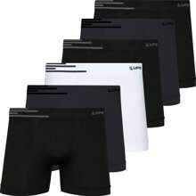 Kit 6 Lupo Men's Boxer Briefs Seamless Microfiber Original Box Underwear - 黑與白 - 查看 1